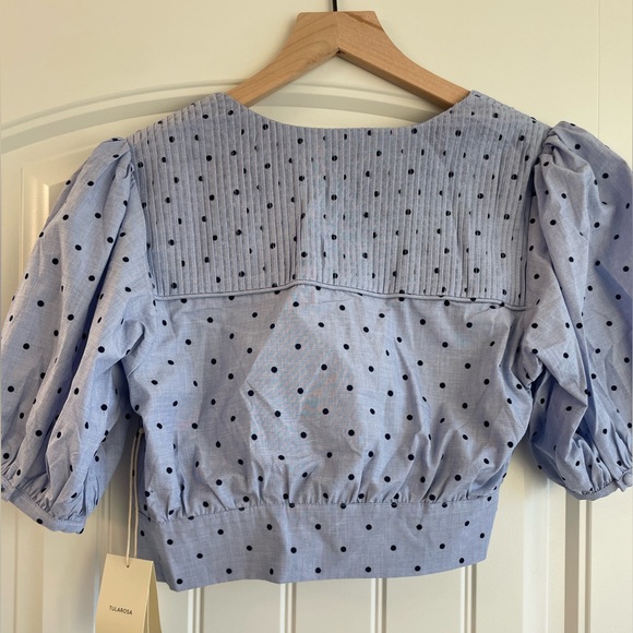 Tularosa Revolve Capri Puff Sleeves Wrap Crop Top Polka Dot Purple small - Picture 3 of 5